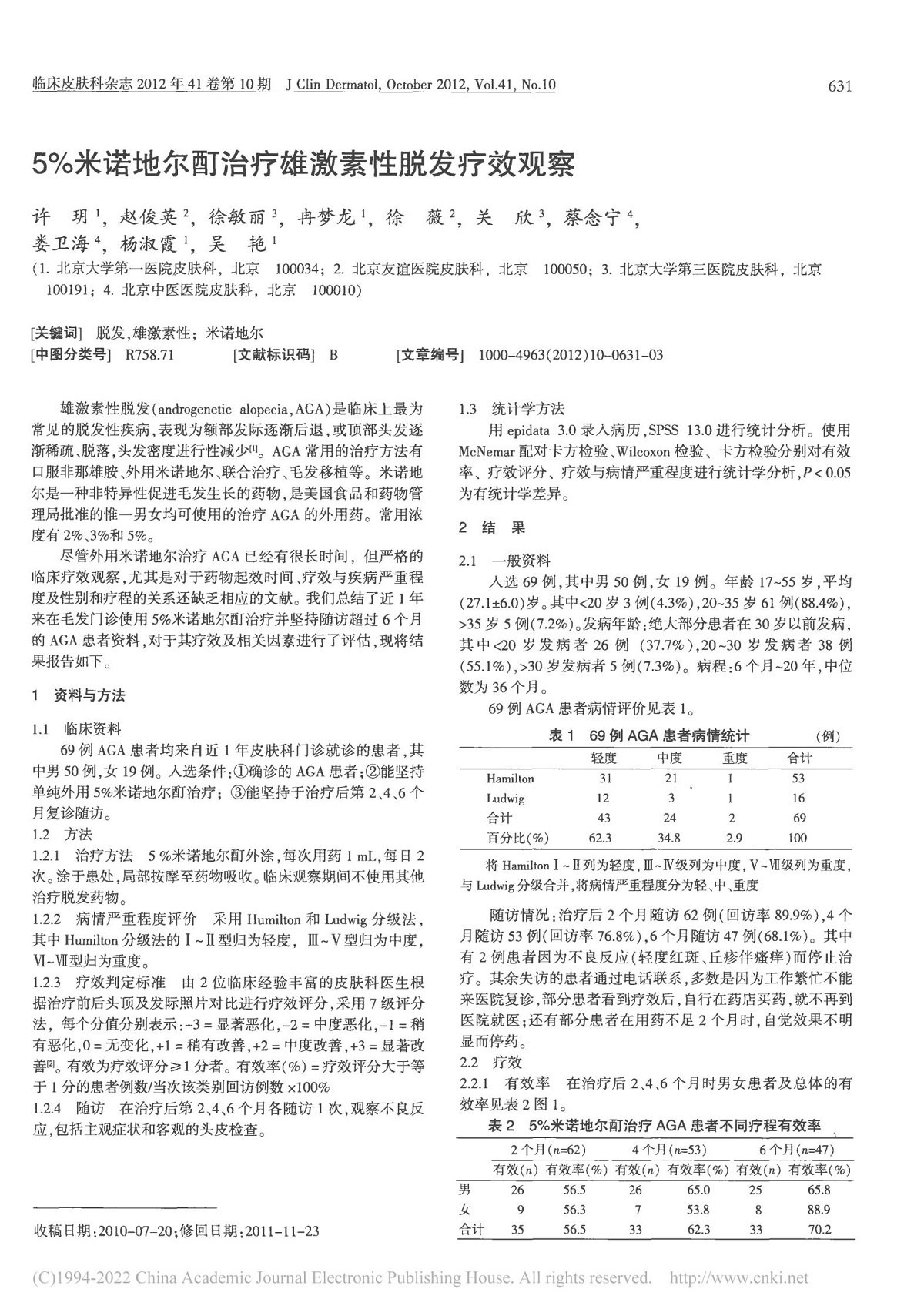 5%米诺地尔酊治疗雄激素性脱发疗效观察