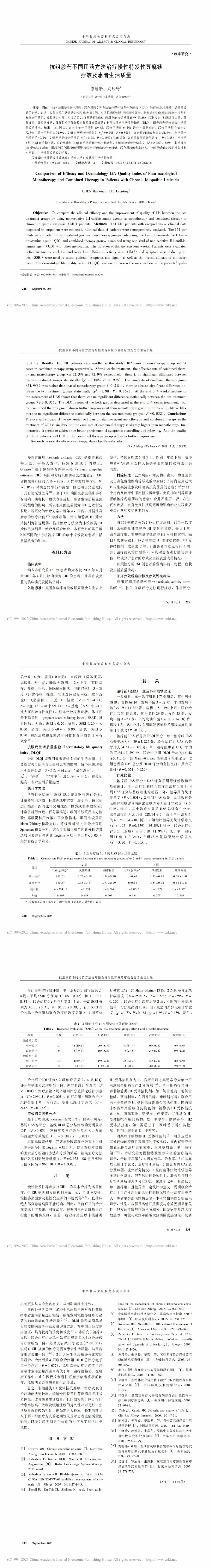 抗组胺药不同用药方法治疗慢性特发性荨麻疹疗效及患者生活质量