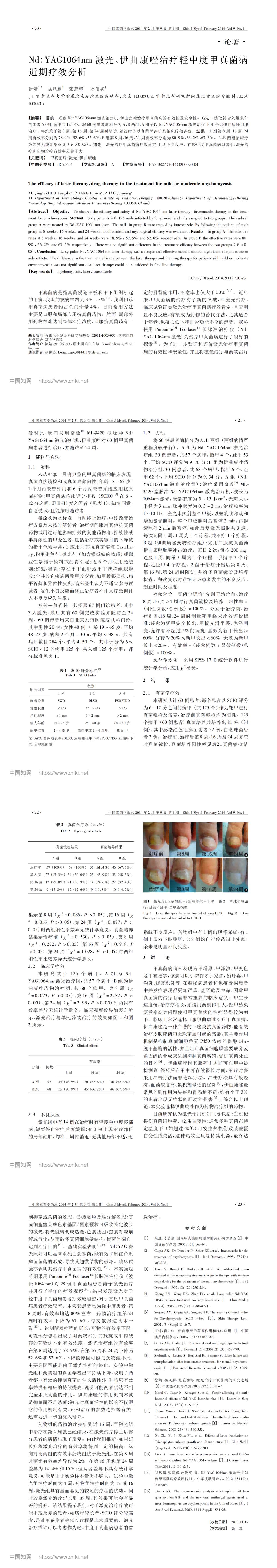 Nd:YAG1064nm激光、伊曲康唑治疗轻中度甲真菌病近期疗效分析