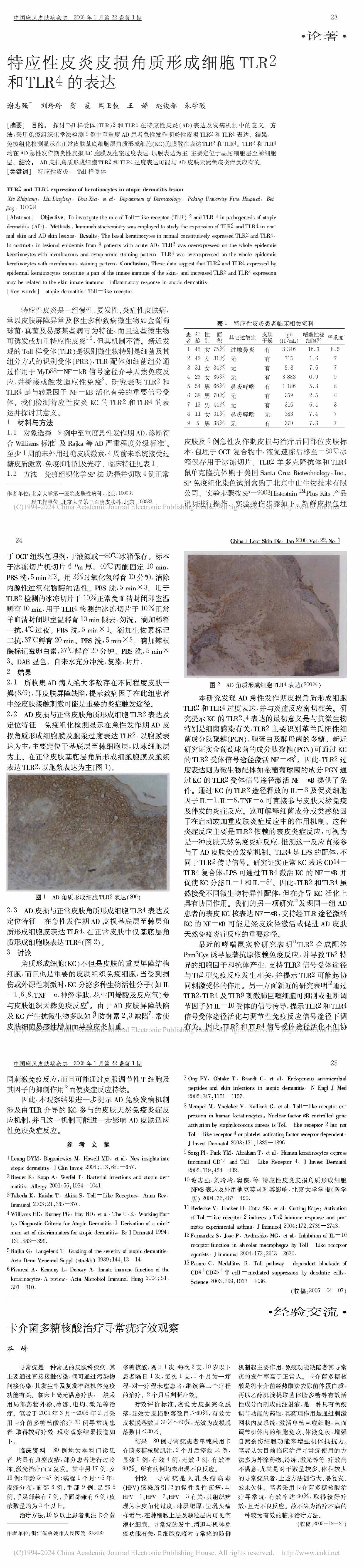 特应性皮炎皮损角质形成细胞TLR2和TLR4的表达