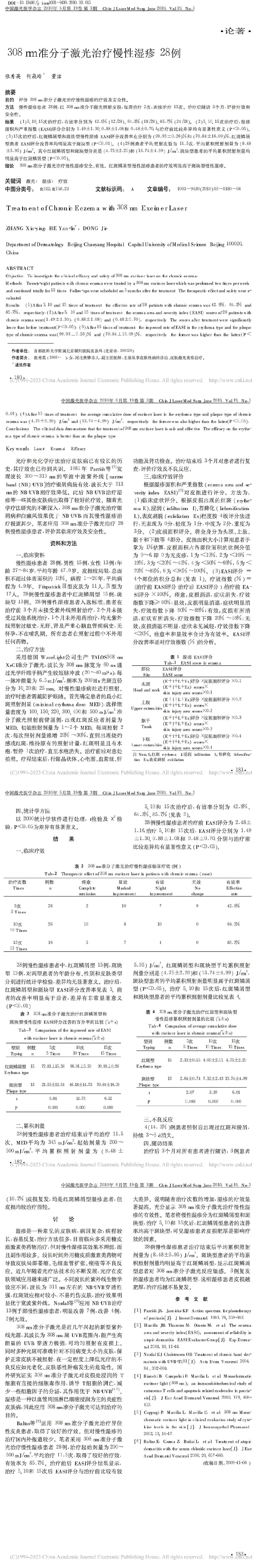 308nm准分子激光治疗慢性湿疹 28例