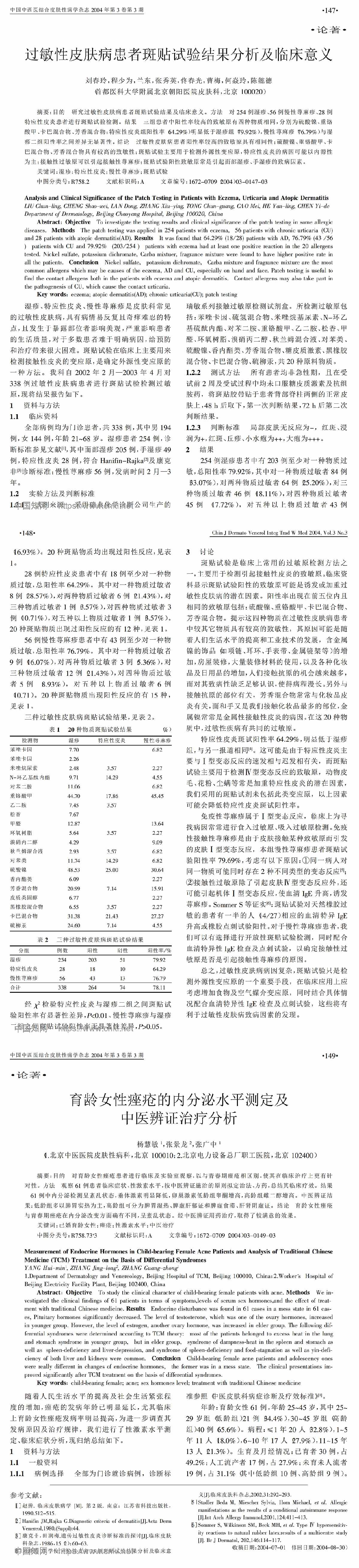 过敏性皮肤病患者斑贴试验结果分析及临床意义