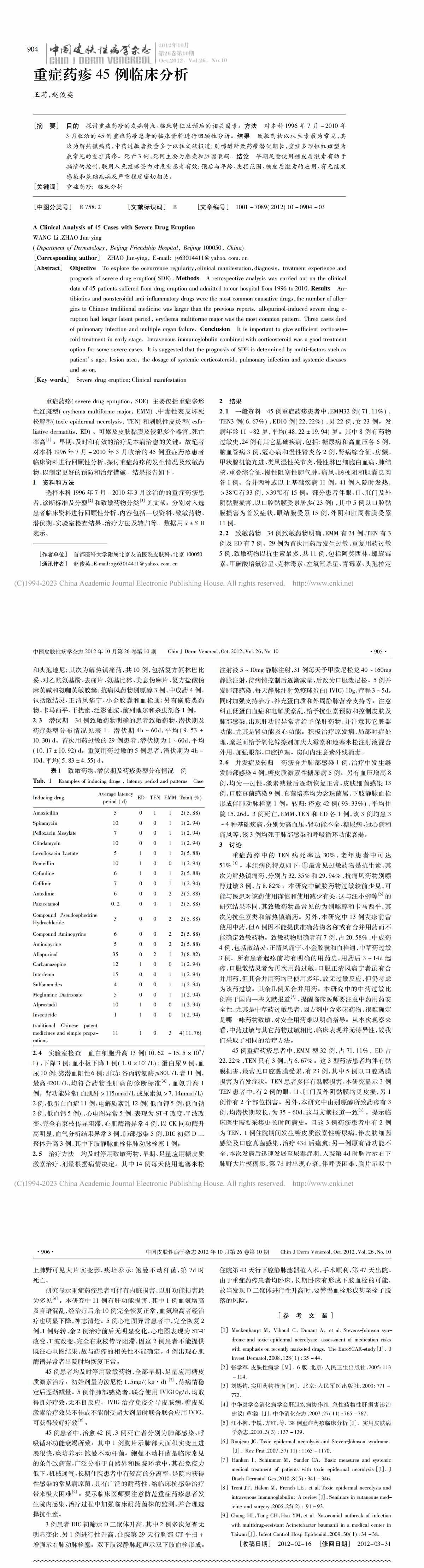 重症药疹45例临床分析