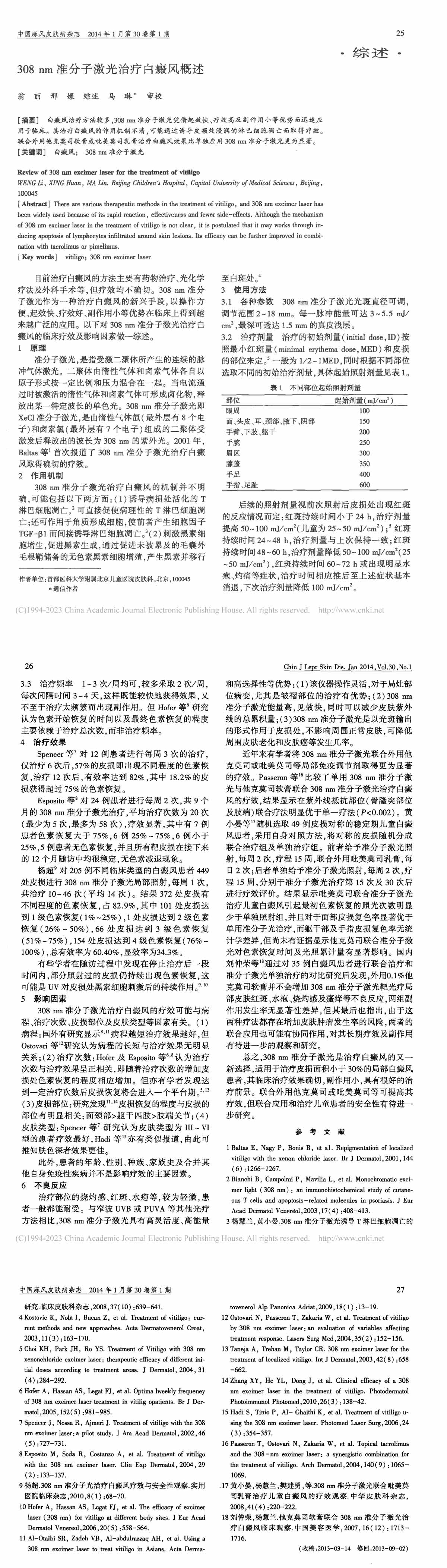 308nm准分子激光治疗白癜风概述