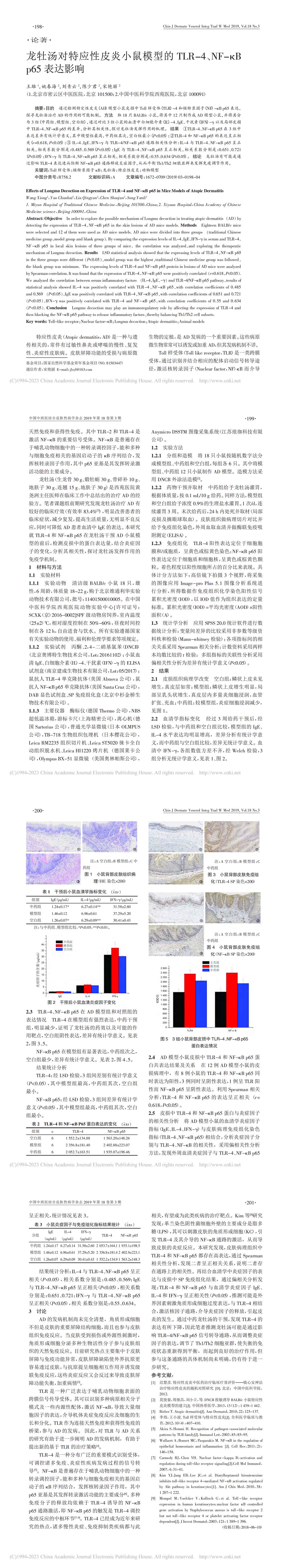 龙牡汤对特应性皮炎小鼠模型的TLR-4、NF-κB p65表达影响