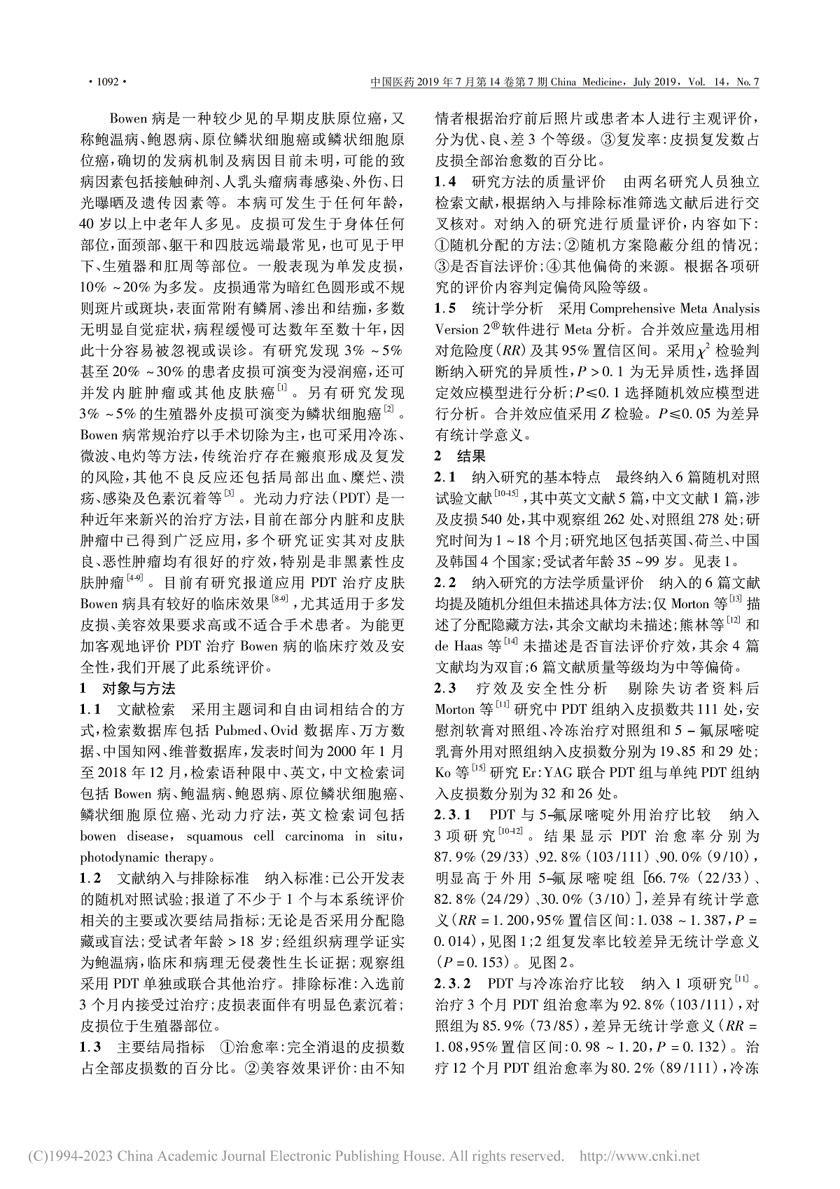 光动力疗法治疗Bowen病的Meta分析