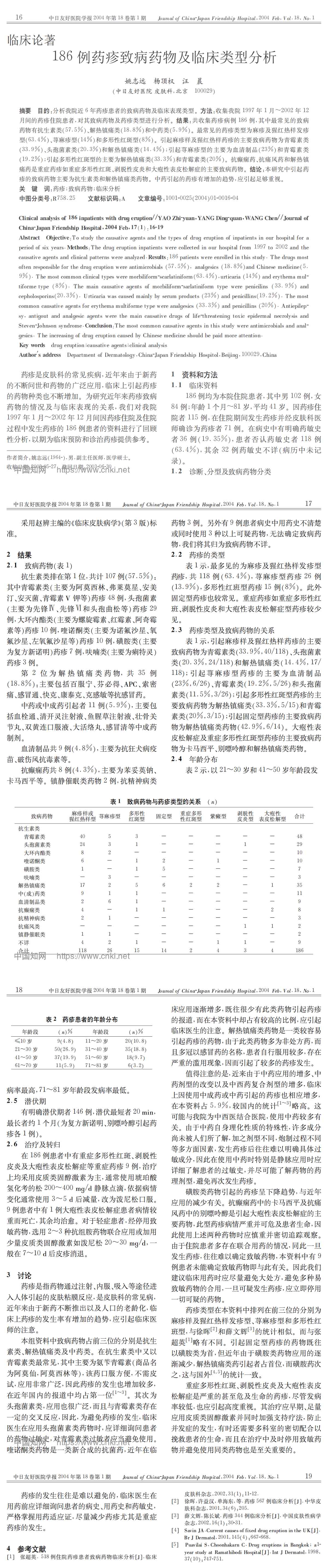 186例药疹致病药物及临床类型分析