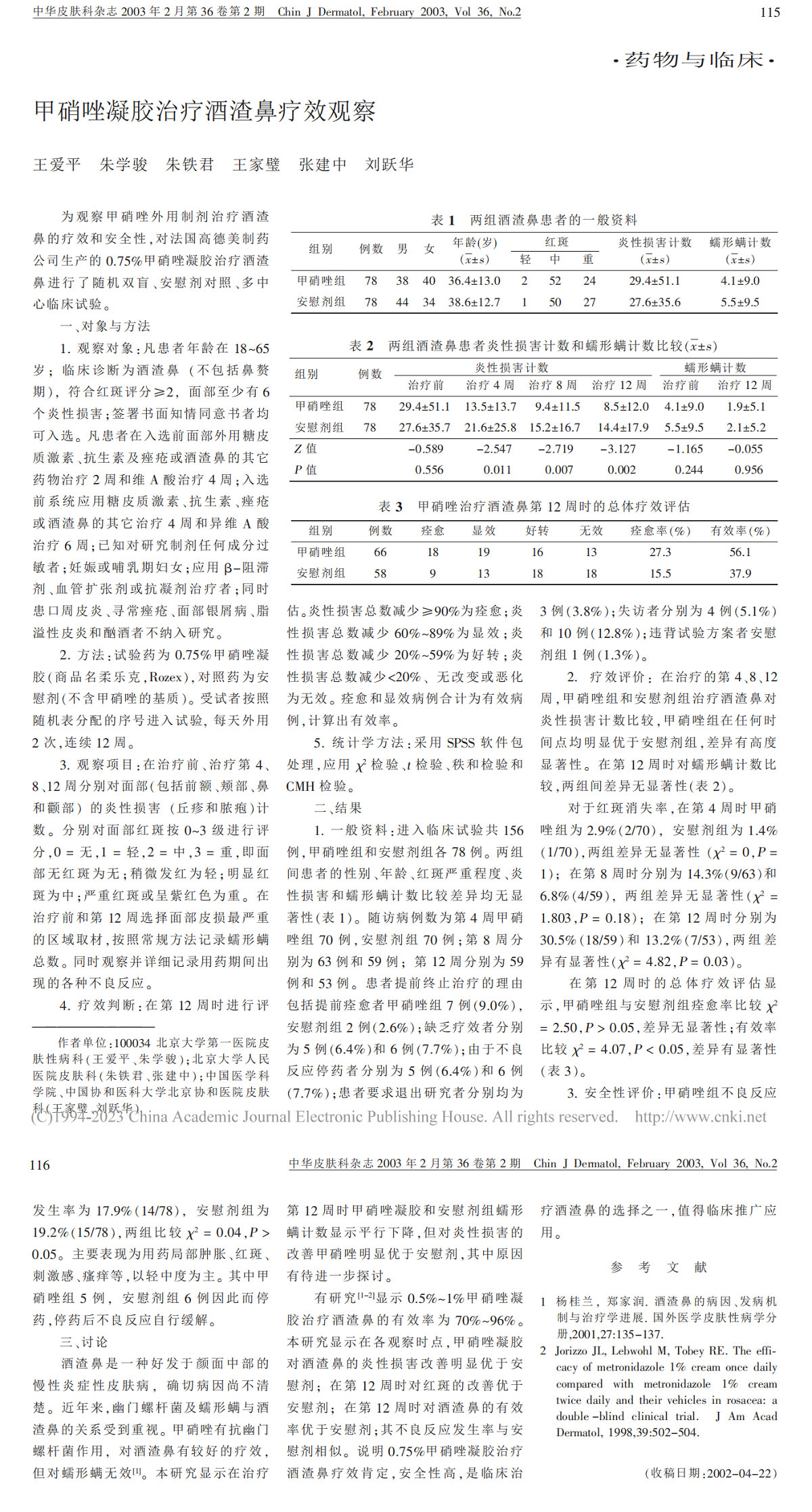 甲硝唑凝胶治疗酒渣鼻疗效观察