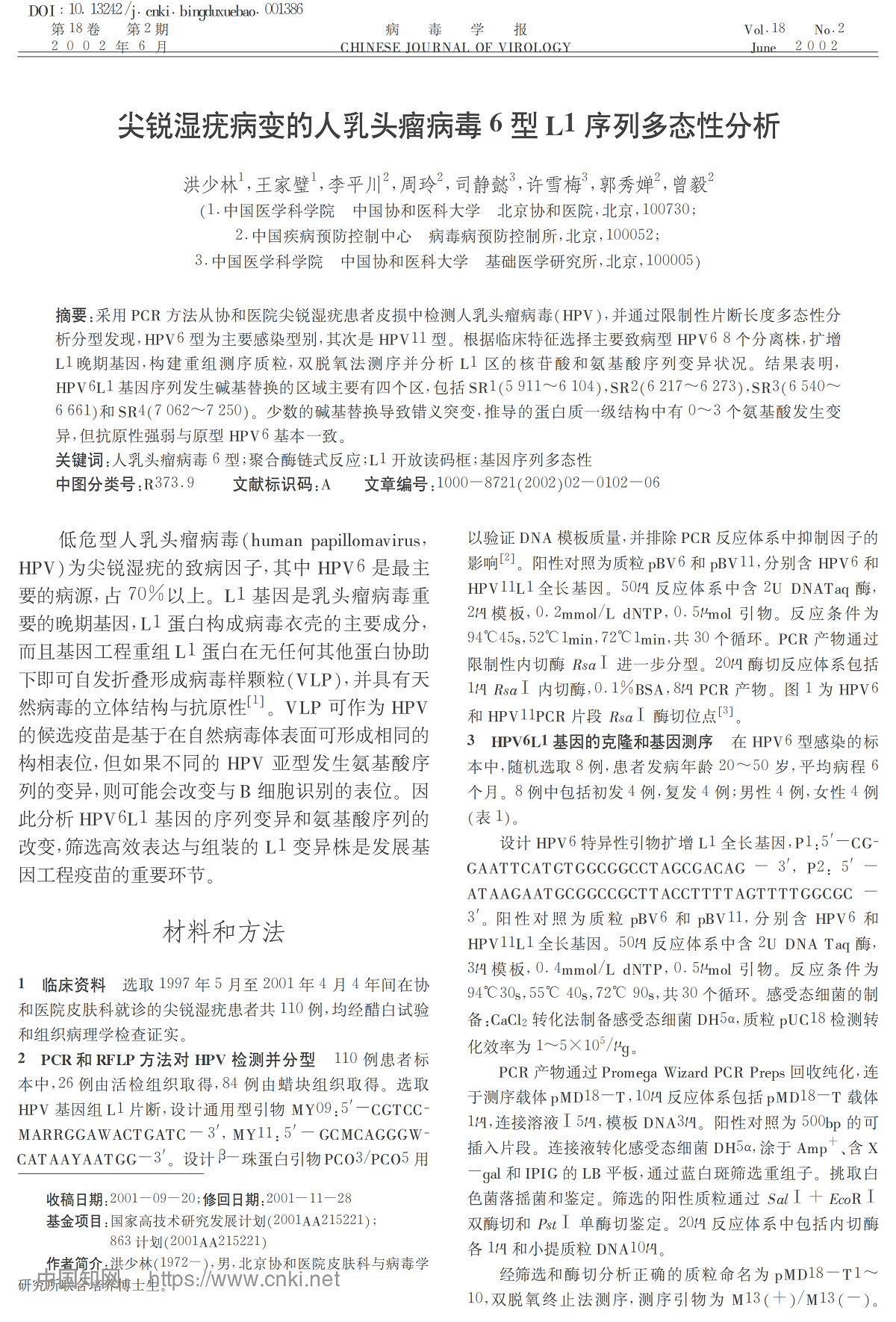 尖锐湿疣病变的人乳头瘤病毒6型 L1序列多态性分析